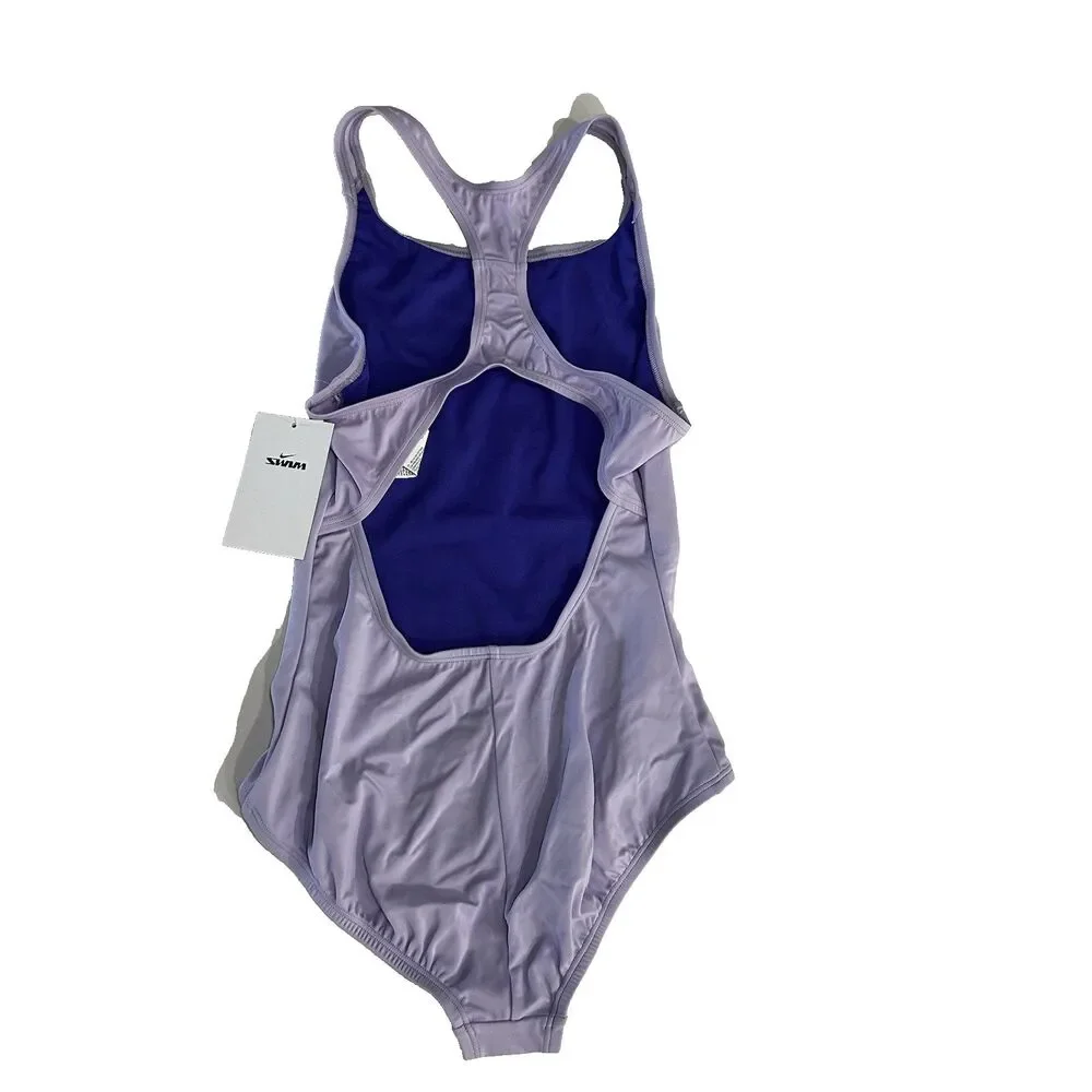 Nike Hydrastrong Girl's Purple One Piece Swimsuit U-Back Tank Low Leg NWT